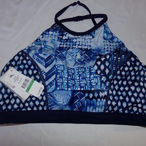 Tommy Bahama Active Patchwork Reversible Hi Neck Top Swimsuit Large NWT $99